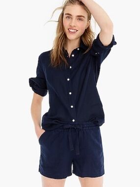 J. Crew Pull-On Drawstring Shorts in Linen Blend Navy Blue Women’s Small Casual